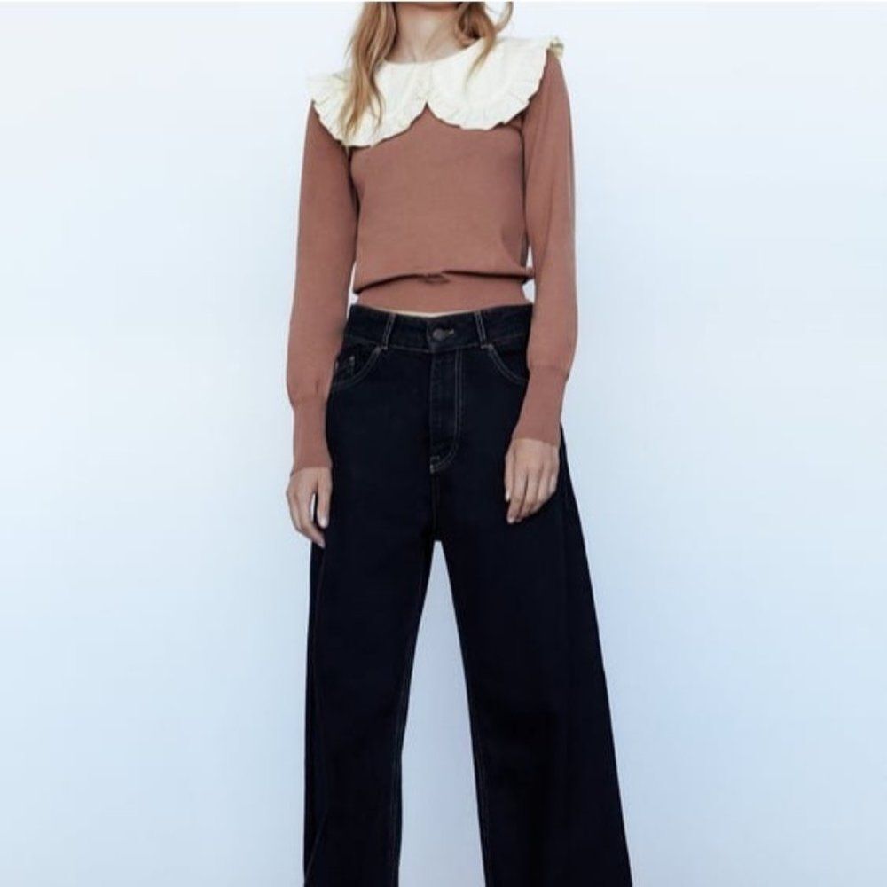 Zara Combination Knit Sweater Top Size Small NWT Pilgrim Collar